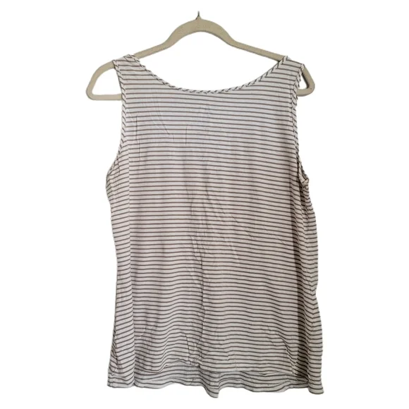 Old Navy Top Size 1X White Tan Stripe Sleeveless Tank Sequins Henley - Picture 4 of 7